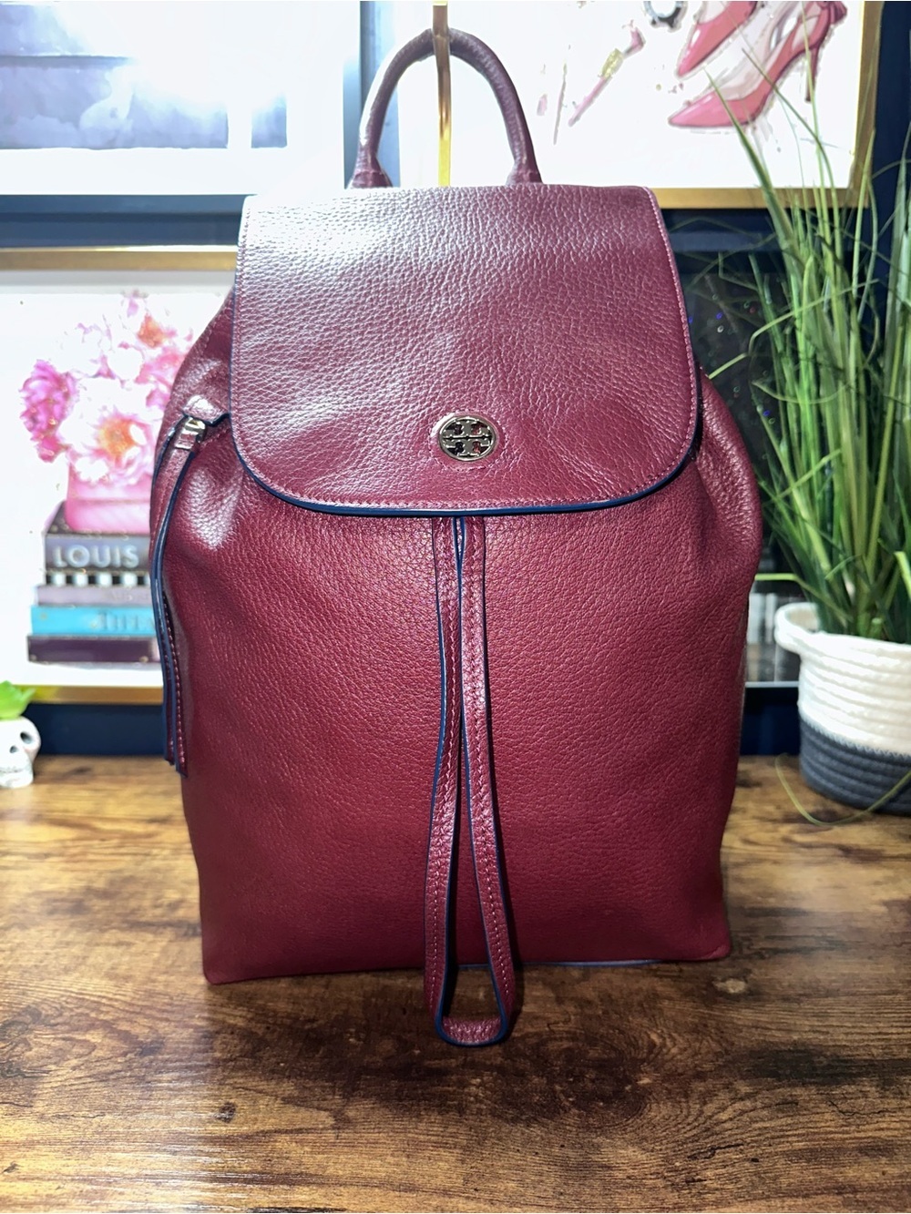 Tory Burch Marion Leather Backpack Burgundy/Oxblood